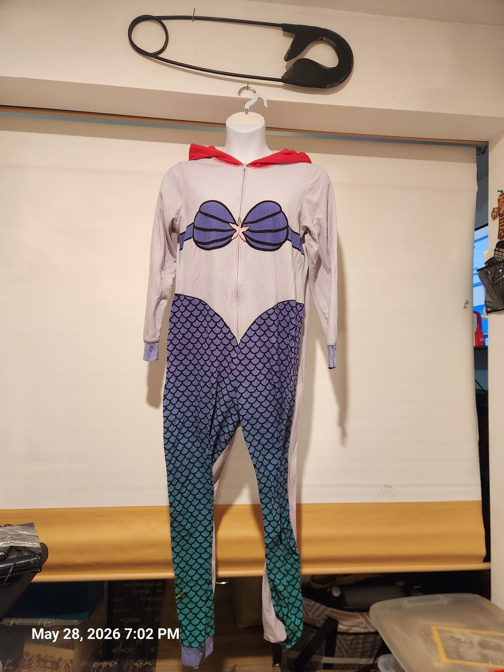 Little Mermaid Print Hooded Onesie - Purple & Teal Scale Design